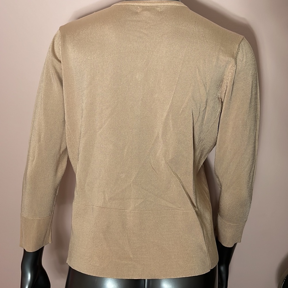 Cache Cream w/ Silver Sequin 3/4 Sleeve Knit Cardigan Sweater - Picture 8 of 13